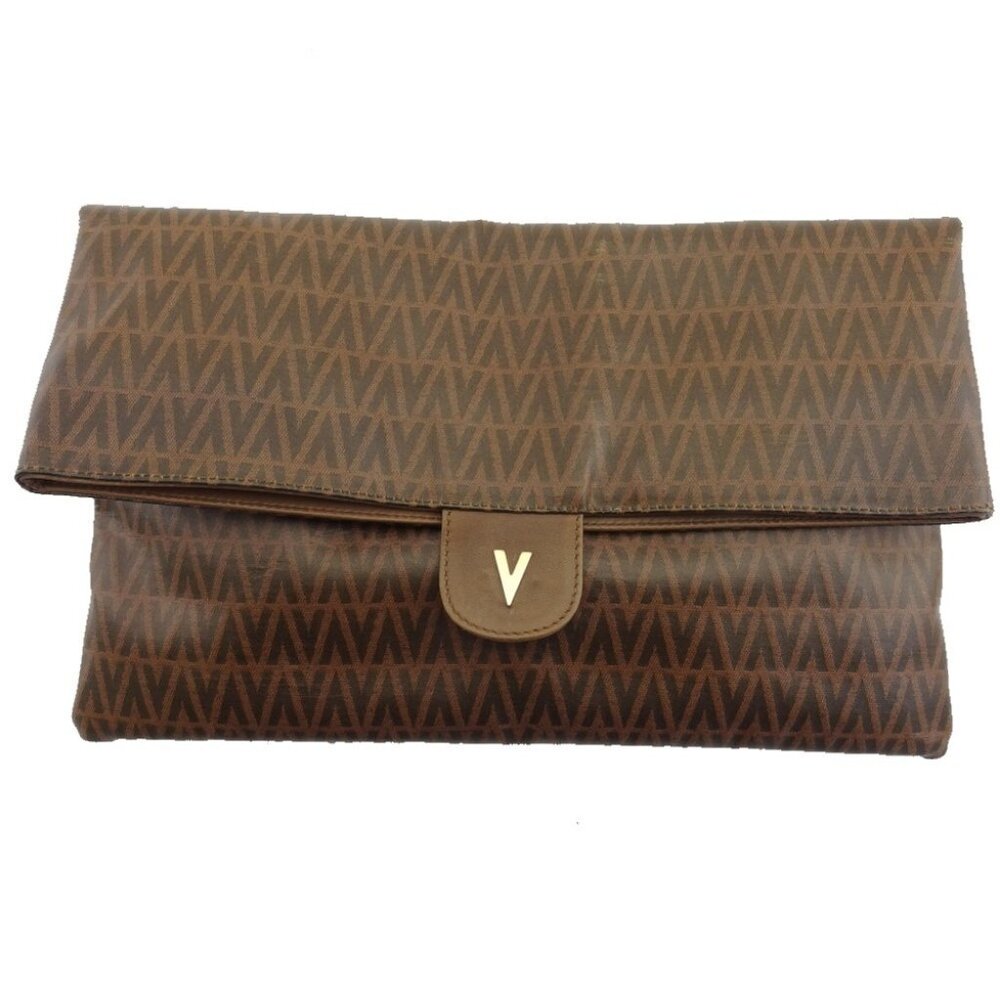 MARIO VALENTINO Clutch bag Brown x beige x gold Women Authentic secondhand